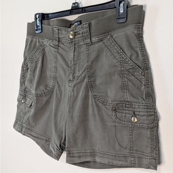 Lee Brown Relaxed Fit Mid Rise Cargo Button Pockets Elastic Waist Shorts Size 6 - Picture 2 of 8